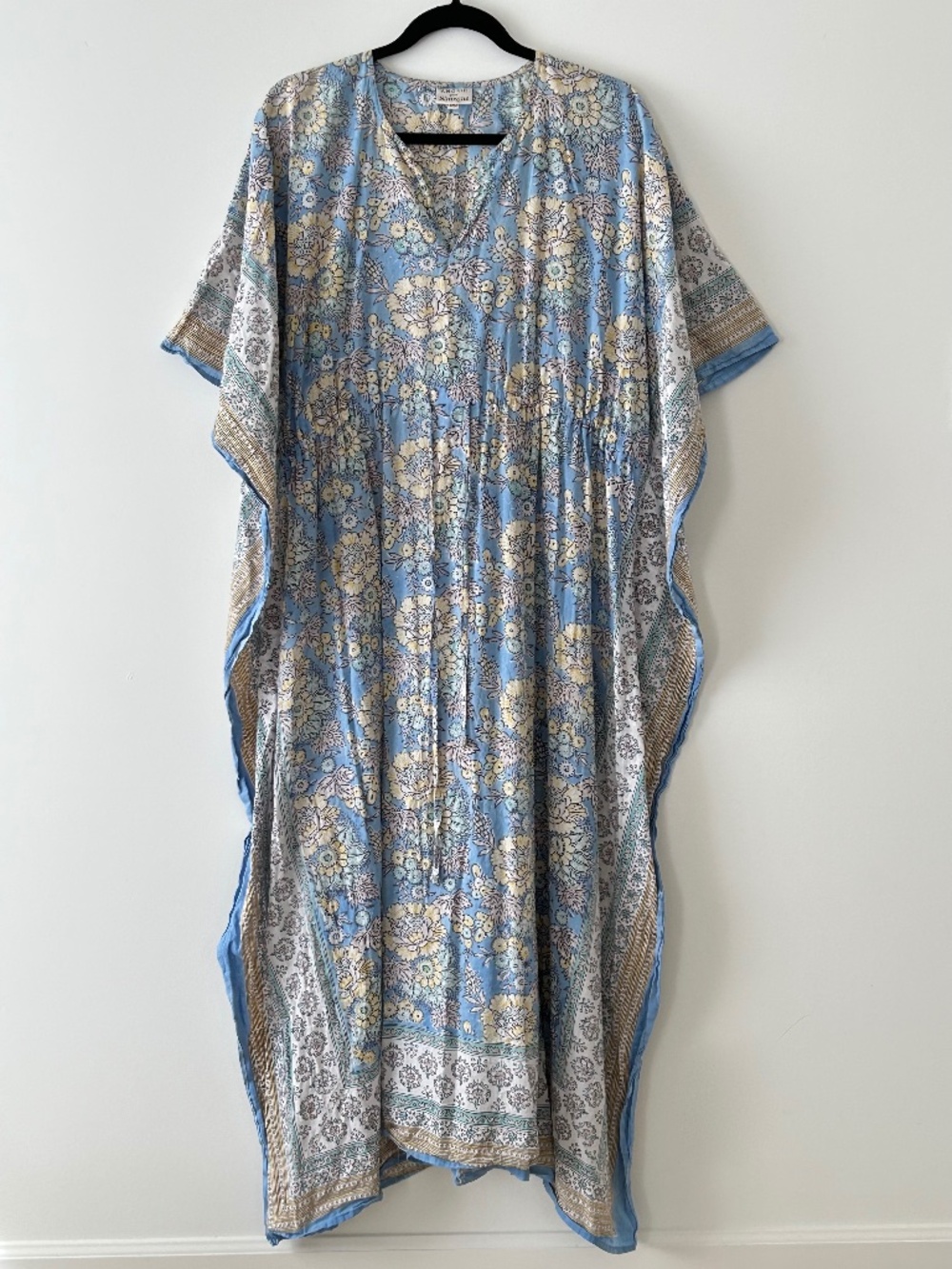 Anokhi 100% Cotton Blue Floral Kaftan Maxi Dress